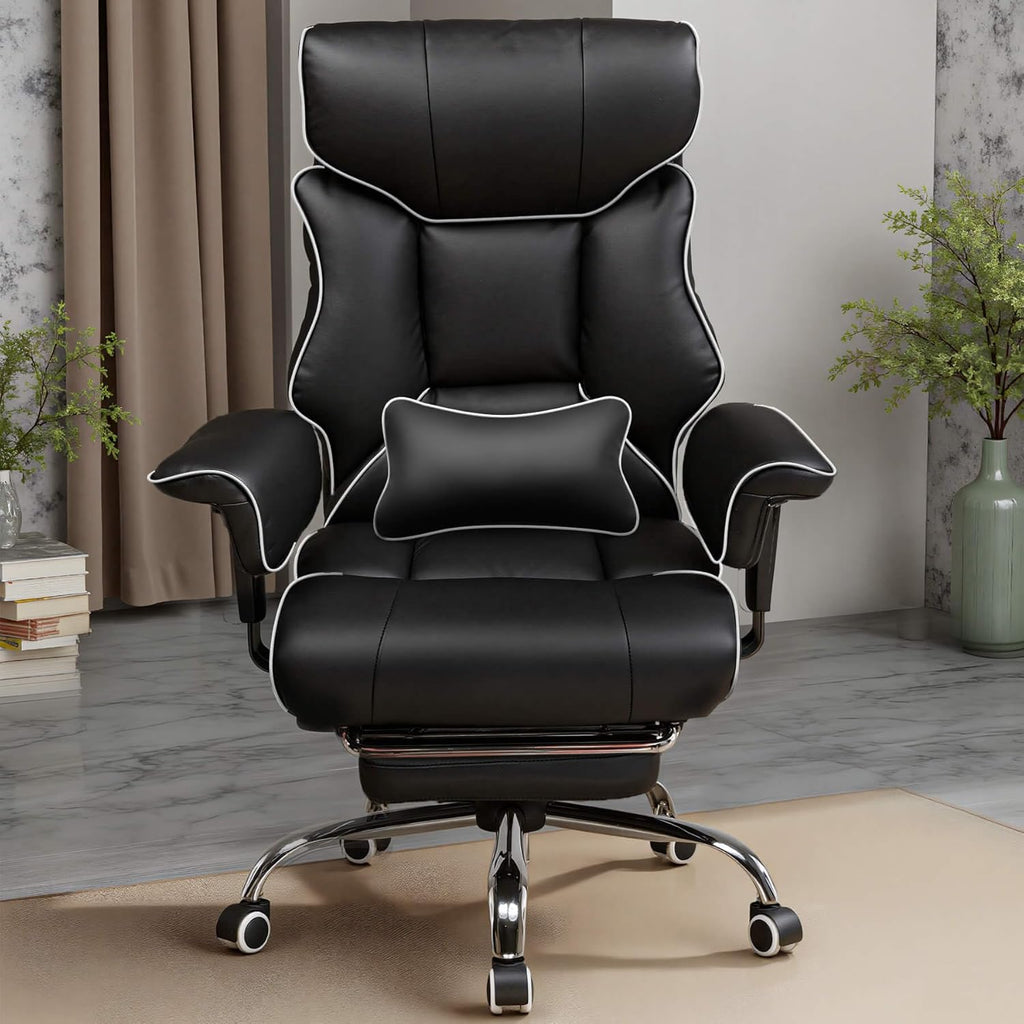 GTPLAYER Big and Tall Gaming Chair 400lbs Heavy Duty Office Chair with Foot Rest & Ergonomic Pocket Spring Cushion, High Back Lumbar Support for Lower Back Pain Relief, White/Black