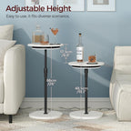 MAHANCRIS Small Round Side Table, Adjustable Height Drink Table, Pedestal Side Table with LED Light and Cup Mat, Coffee Martini Table, for Small Spaces, White and Black ETHW32E01