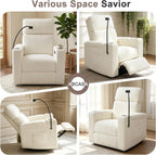 ABCASA Power Recliner Rocking Chair Nursery Glider, Swivel Reclining Nursery Rockers for Baby Room & Living Room, Corduroy Chair with Phone Holder, USB/Type-C Ports, Arm Storage, White