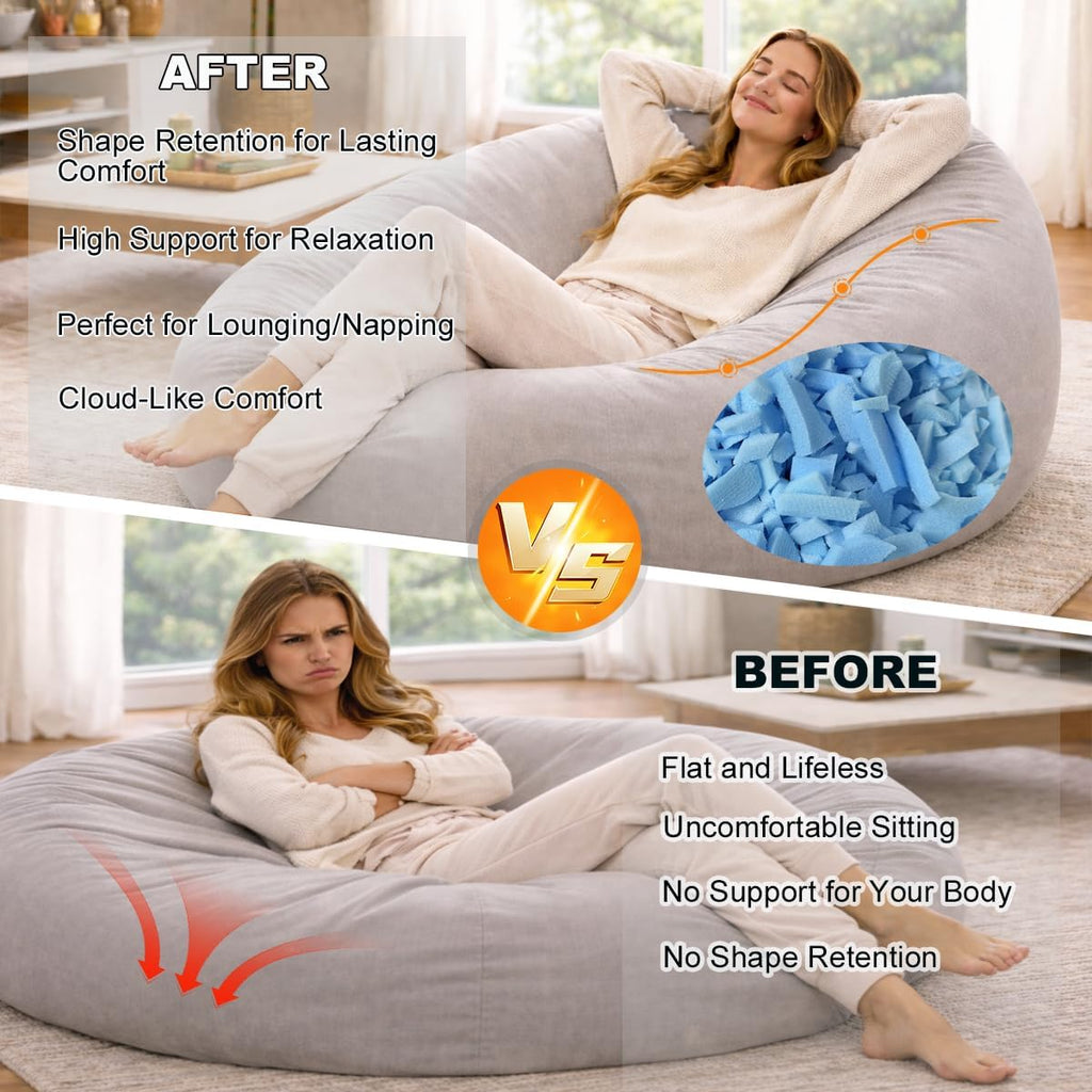 20lbs Bean Bag Filler – Bulk Soft Shredded Memory Foam for Pillows, Couch Cushions, Punching Bag, Dog Beds & Crafts, Clean Fluffy Stuffing for Home Refill Projects