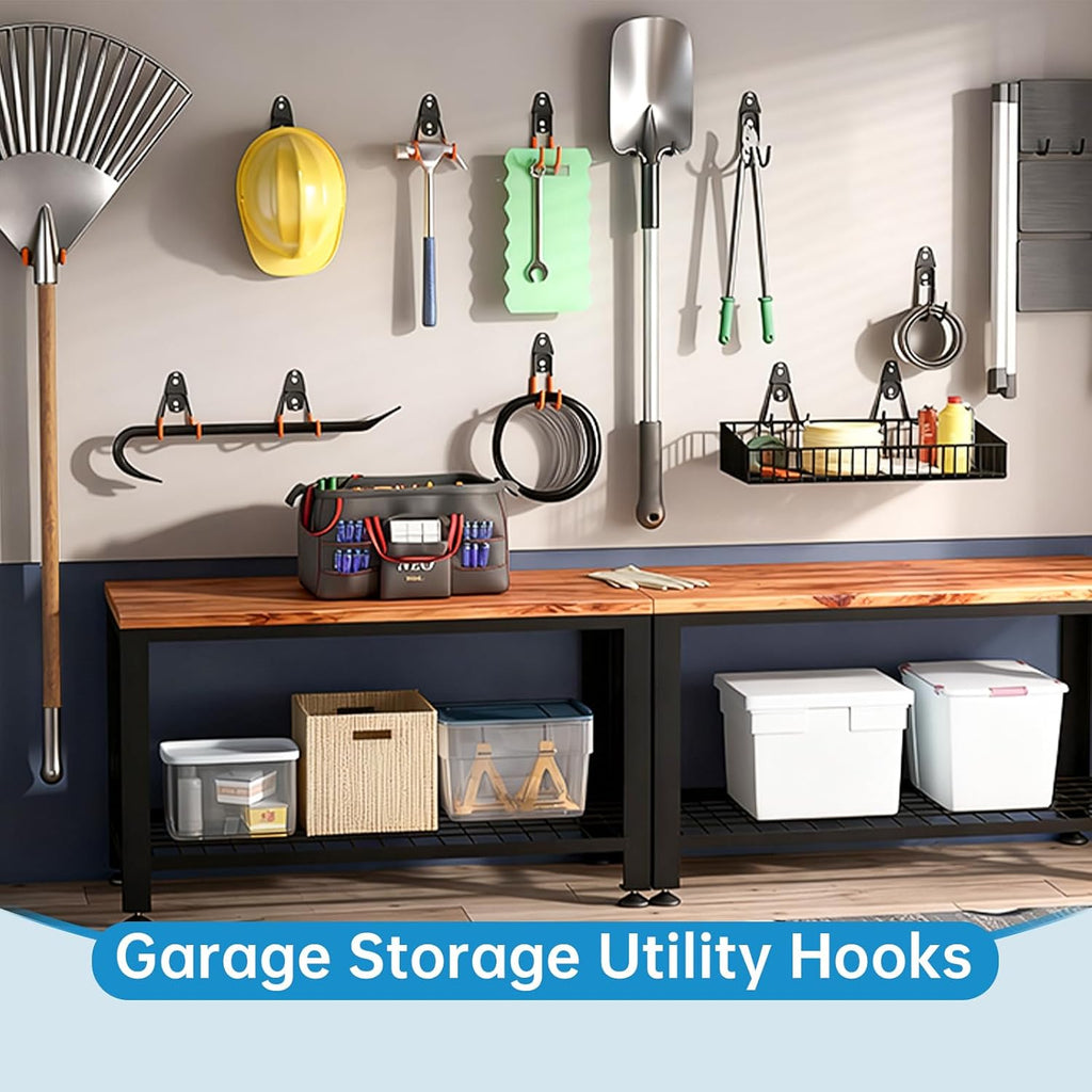 GeeWatom 2 Pack Garage Storage Utility Hooks，Garage Garden Tool Organizer，Steel Wall Mount Hooks, Garden Small U Hooks (Matte Black)