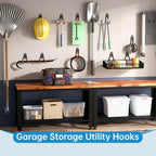 GeeWatom 2 Pack Garage Storage Utility Hooks，Garage Garden Tool Organizer，Steel Wall Mount Hooks, Garden Small U Hooks (Matte Black)