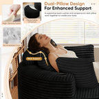 Oversized Round Chaise Longue Chair with Ottoman, Modern Corduroy Deep Seat Circle Single Cloud Boneless Floor Accent Chair w/Cup Holders for Living Room, Bedroom Apartment, 55" W * 74.6" D, Black