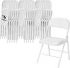 SEALAMB 16 Pack Folding Chairs with Cushion Seat, Heavy Duty Metal Frame Portable Stackable Chairs for Wedding Party Office School Church Events, Indoor Outdoor Use, 350 lb Capacity,White