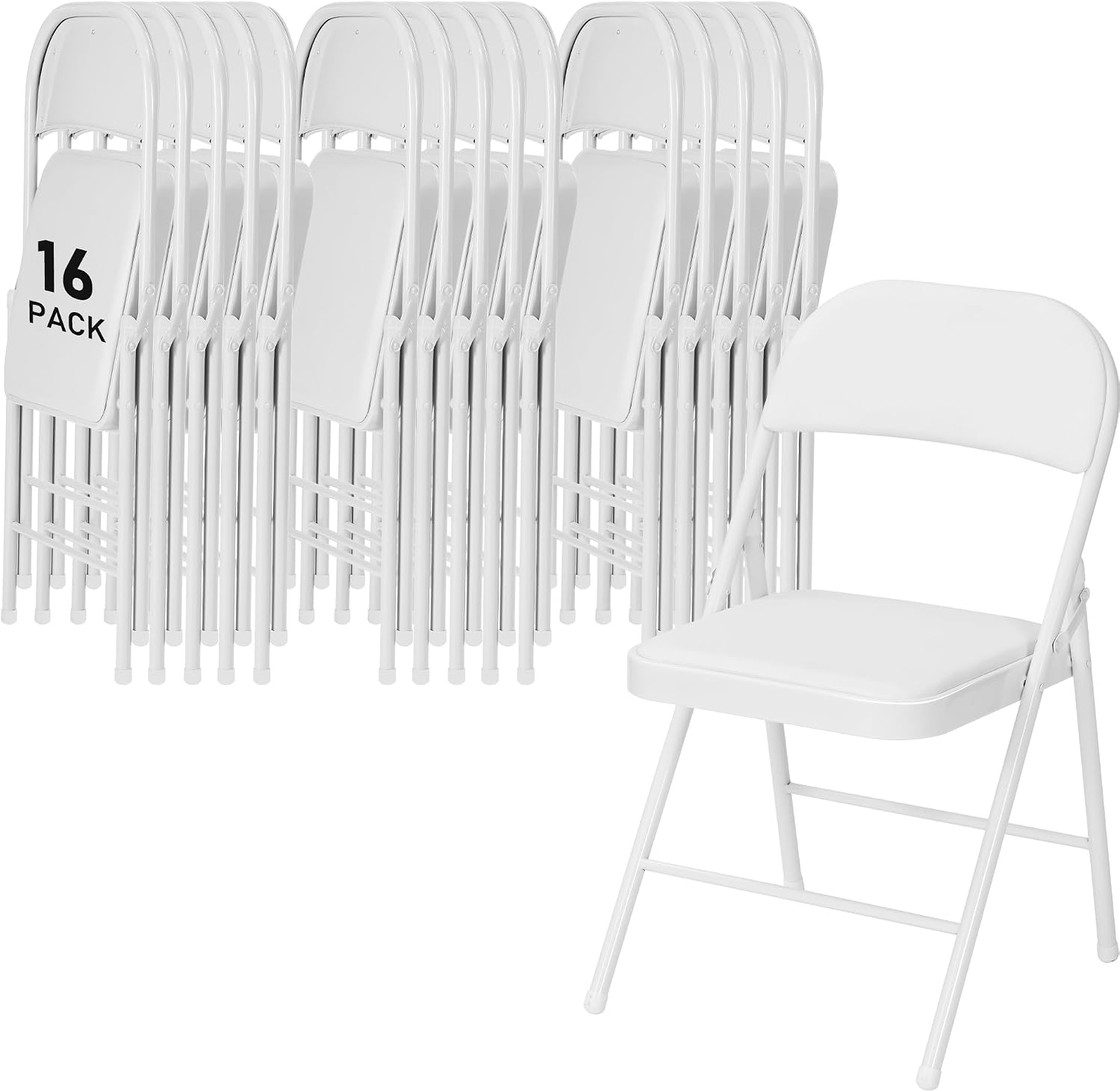 SEALAMB 16 Pack Folding Chairs with Cushion Seat, Heavy Duty Metal Frame Portable Stackable Chairs for Wedding Party Office School Church Events, Indoor Outdoor Use, 350 lb Capacity,White