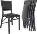 VECELO Folding Chairs Set of 4 with Cushion, Foldable Padded Seats with Heavy Duty Metal Frame for Kitchen/Dining/Living Room, No Assembly & Space Saving Design, Black