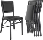 VECELO Folding Chairs Set of 4 with Cushion, Foldable Padded Seats with Heavy Duty Metal Frame for Kitchen/Dining/Living Room, No Assembly & Space Saving Design, Black