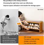 Bamboo Shoe Bench with Foldable Drawers & Cushion Entryway Stool Breathable Narrow Shoe Rack FreeStanding Footwear Organizer for Hallway Bedroom Living Room
