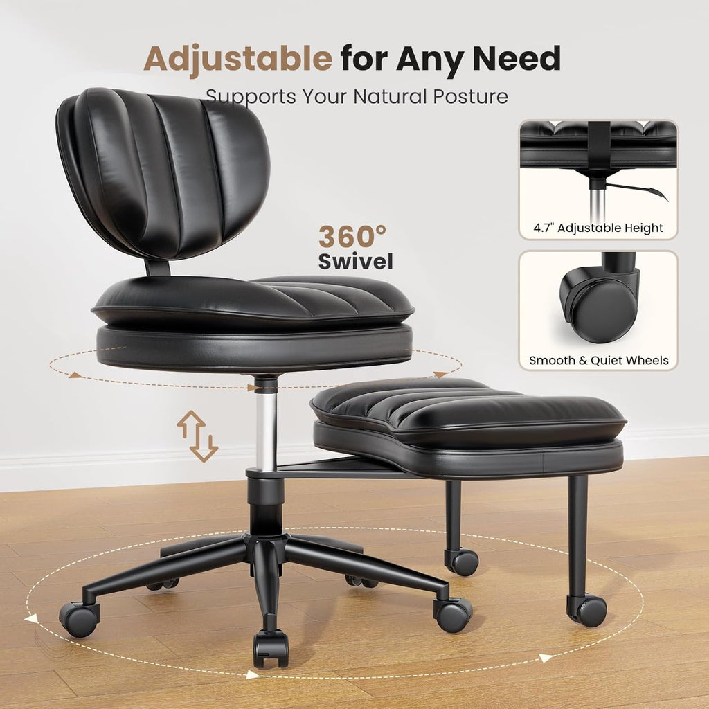 Extra-Wide & Tall Cross-Legged Office Chair – Deeply-Padded Cloud Seat, Ergonomic Back Support, Adjustable Height for ADHD & Meditation