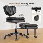 HOMRELEXA Extra-Wide & Tall Cross-Legged Office Chair – Deeply-Padded Cloud Seat, Ergonomic Back Support, Adjustable Height for ADHD & Meditation, Black