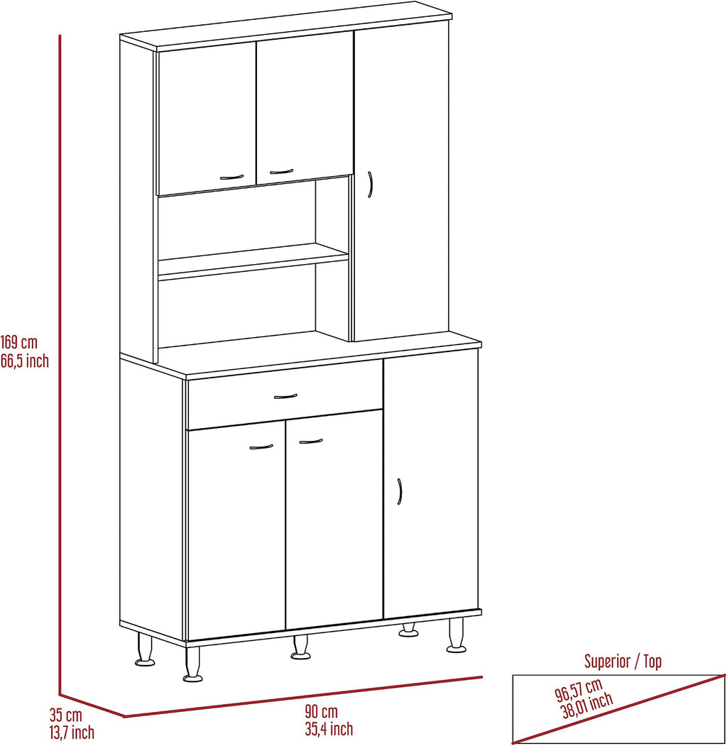 Venice 90 Pantry Cabinet: Modern White Storage with 6 Door Panels & 10 Shelves - Particle Board Melamine Filler for Kitchen Organization & Dining Utensils - Assembly Required