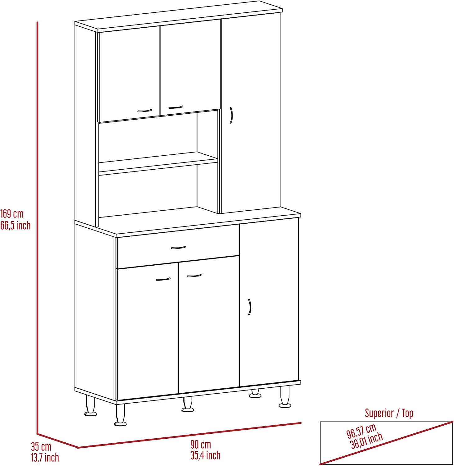 Venice 90 Pantry Cabinet: Modern White Storage with 6 Door Panels & 10 Shelves - Particle Board Melamine Filler for Kitchen Organization & Dining Utensils - Assembly Required