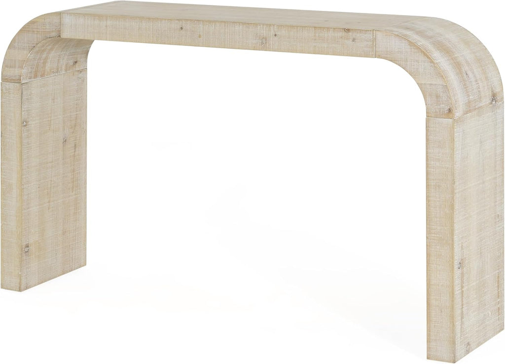 52" Wood Console Table with Curved Edge, Natural Texture, Perfect for Entryways and Living Rooms