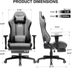 GTPLAYER Gaming Chair with Footrest, Fabric Breathable Big and Tall Ergonomic Computer Chair 350 lbs with Adjustable Lumbar Support and Recliner, High Back Game Chair for Office Gaming, Grey