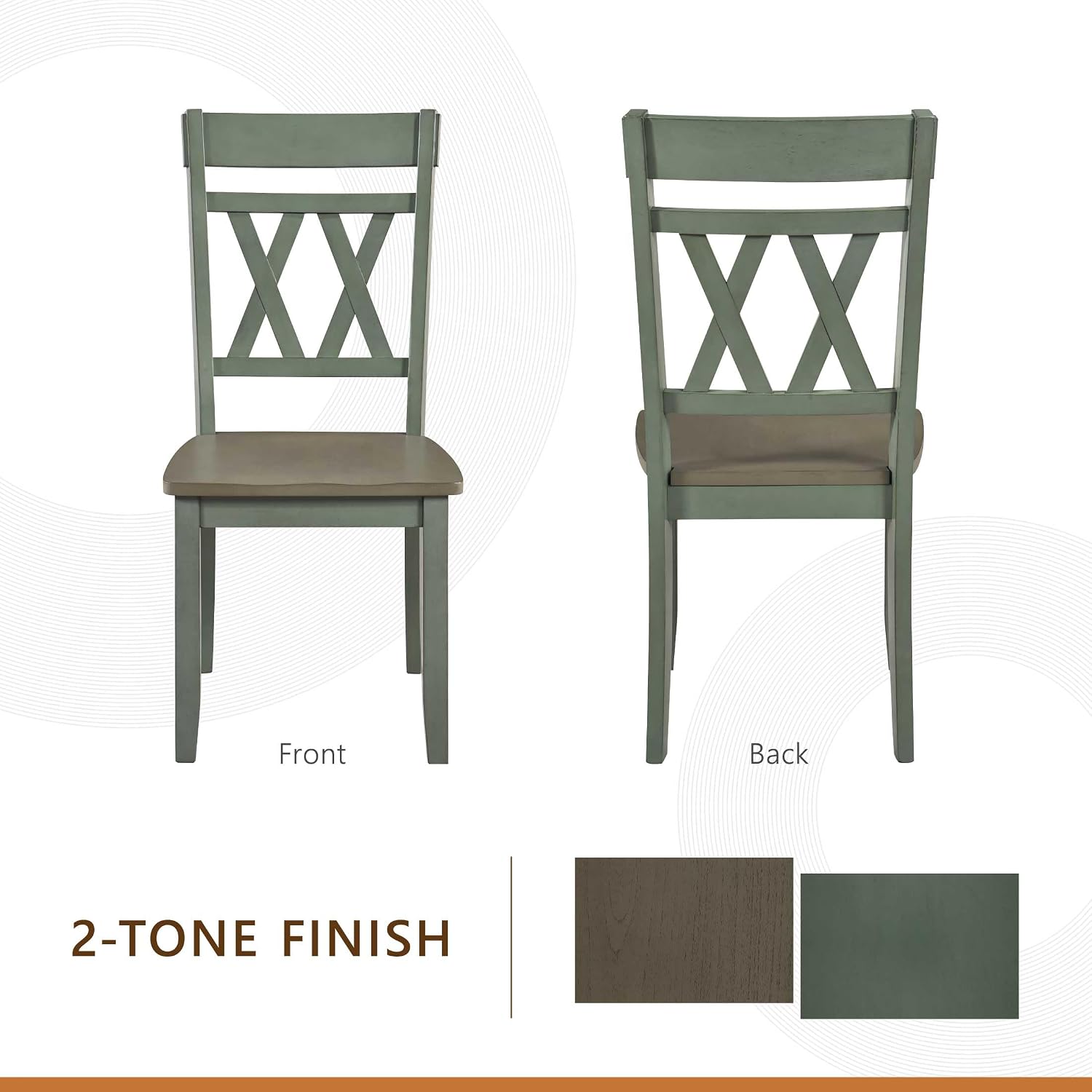 Lexicon Farmhouse Wood Dining Chair, Set of 2, Double Cross Back, Rustic Armless Chairs, Kitchen and Dining Room Furniture, Two-Tone Finish (Greywash and Antique Teal)