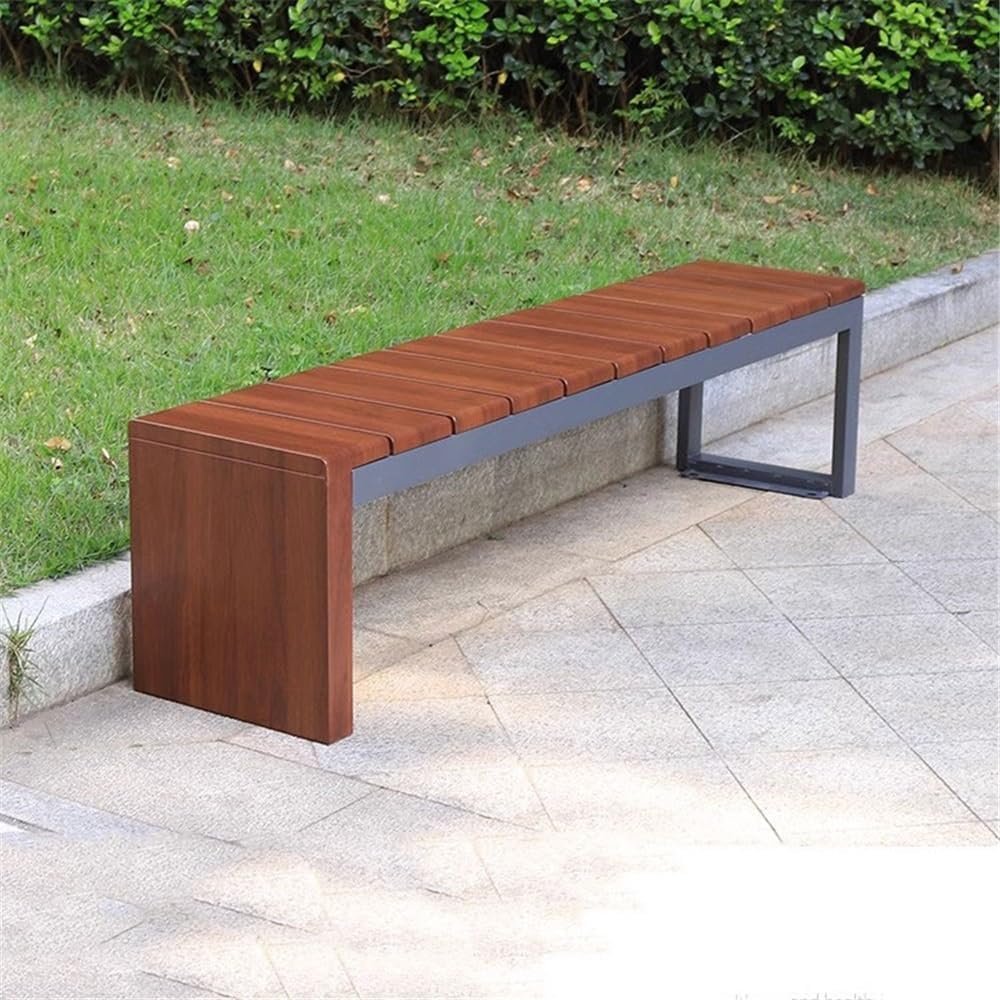 Garden Outdoor Garden Backless Bench, Steel with Wood Grain Park Chair, for Balcony Yard Porch Seating Seat(Medium)