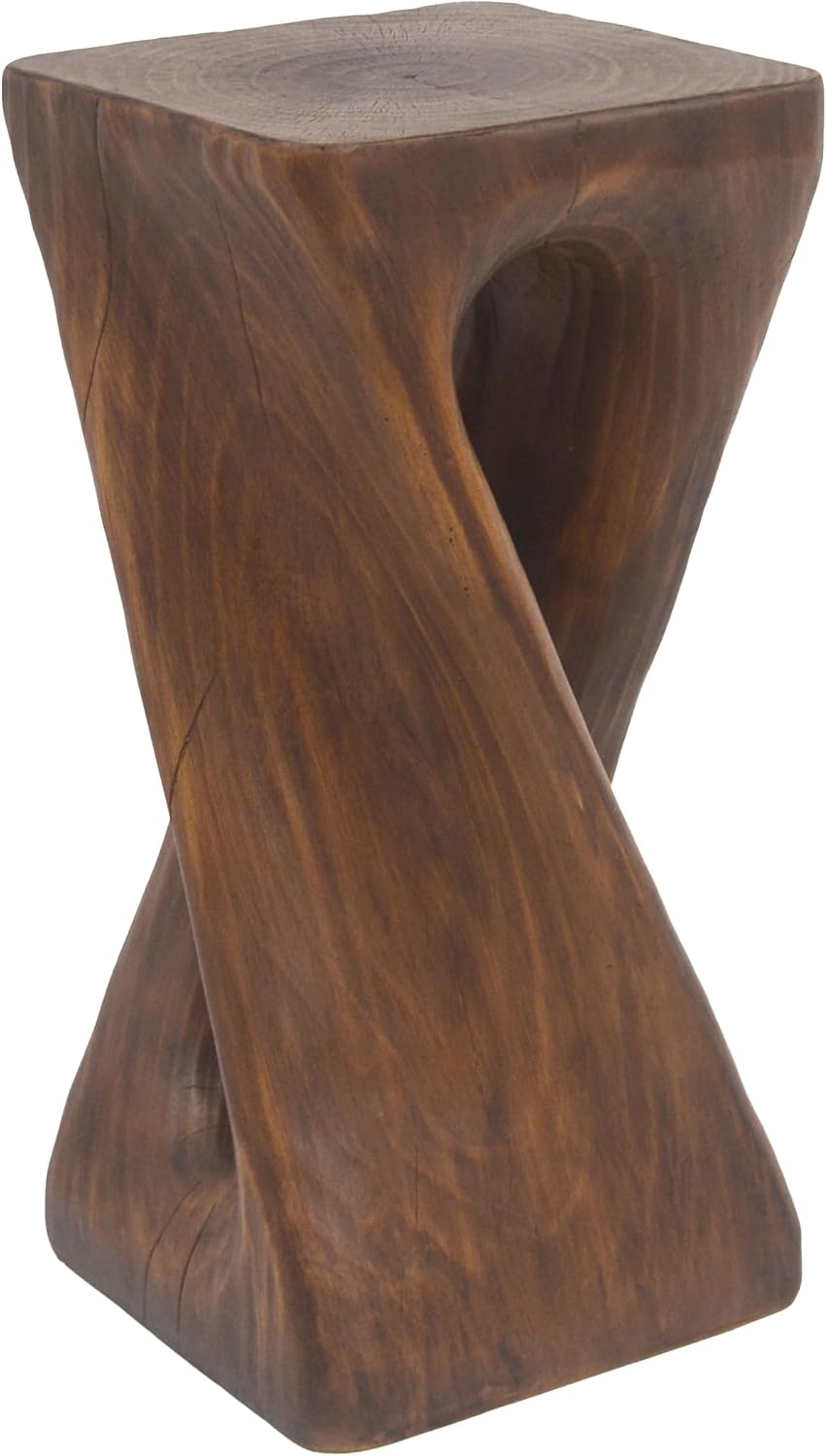IRONORA Twisted Hollow Wood Grain Pedestal Side Table, Rustic Hourglass Sculpture Accent End Table, Heavy Duty Decorative Console Table for Entryway Living Room Wabi Sabi Farmhouse Decor