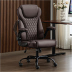 amseatec Office Chair, Executive PU Leather Chair, Ergonomic Computer Desk Chair with Lumbar Support and Adjustable Flip-Up Arms, Rocking Task Chair, Brown