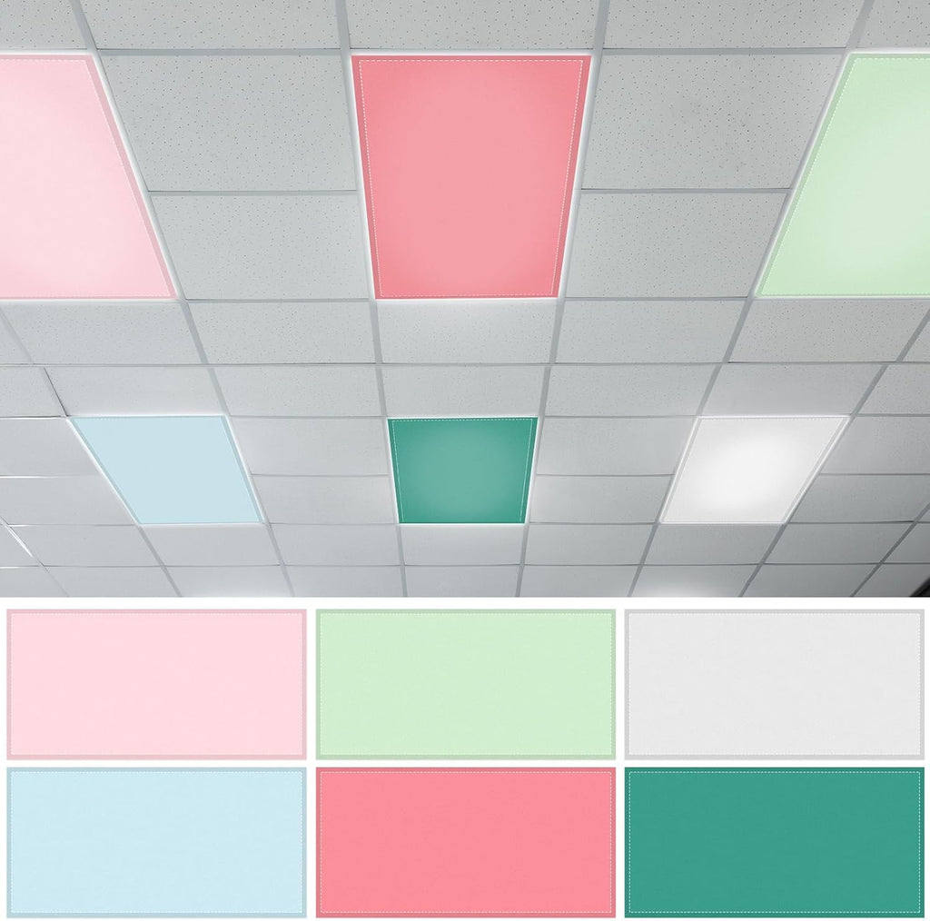 QOUBAI 6PCS Fluorescent Light Covers, 4x2 Feet Magnetic Light Cover Fluorescent Lights Shade Panel Positive Inspirational Ceiling Light Filter for Office Classroom Home Drop Ceiling Pastel Pink Green