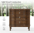 HULALA HOME Solid Wood End Table with Charging Station, 3 Drawer End Table with Pull-Out Tray, USB & Type-C Ports, Traditional Curved Front Accent Side Table for Living Room Sofa, Walnut