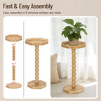 Boho Rattan Octagon Side Table, Drink Table for Small Spaces, Coastal Small Accent Tables, Solid Wood Pedestal End Tables for Living Room, Bedroom, Corners