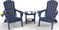 Folding Adirondack Chair Set 3-Piece - 38" Extra Tall Back & Embossed Wood Grain, Oversized HDPE Patio Furniture with Side Table & Cup Holders, 380lb Heavy Duty, Navy Blue