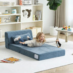 Tiita Convertible Folding Kids Sofa Bed with Pillow & Storage Bag, Plush Fabric Floor Mattress Couch Bed, Washable Cover, Kids Room, Playroom, Dorm, Apartment, Blue Grey