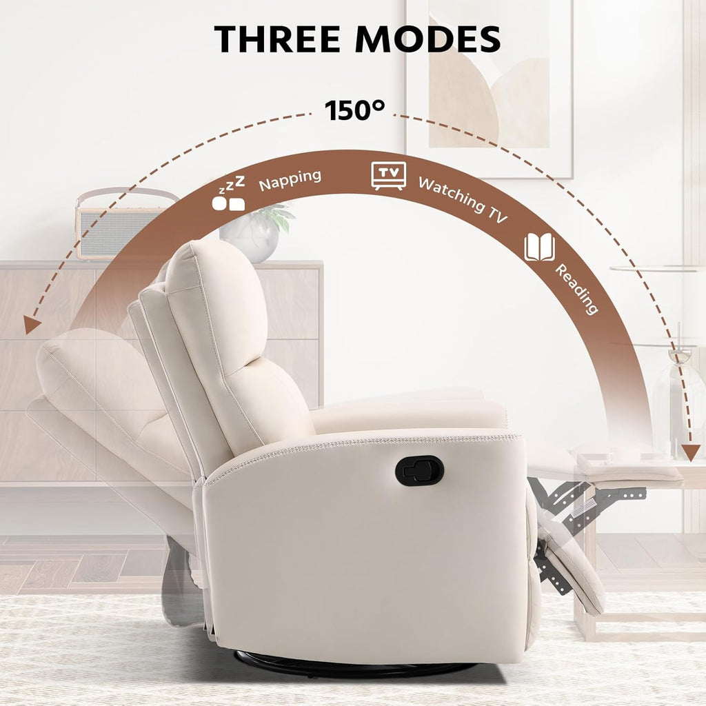 HAOMARKETS Swivel Rocker Recliner Chair Set of 2, Manual Faux Leather Glider Rocking Recliners for Adults, 360° Swivel Nursery Reclining Sofa with Padded Backrest for Living Room, White