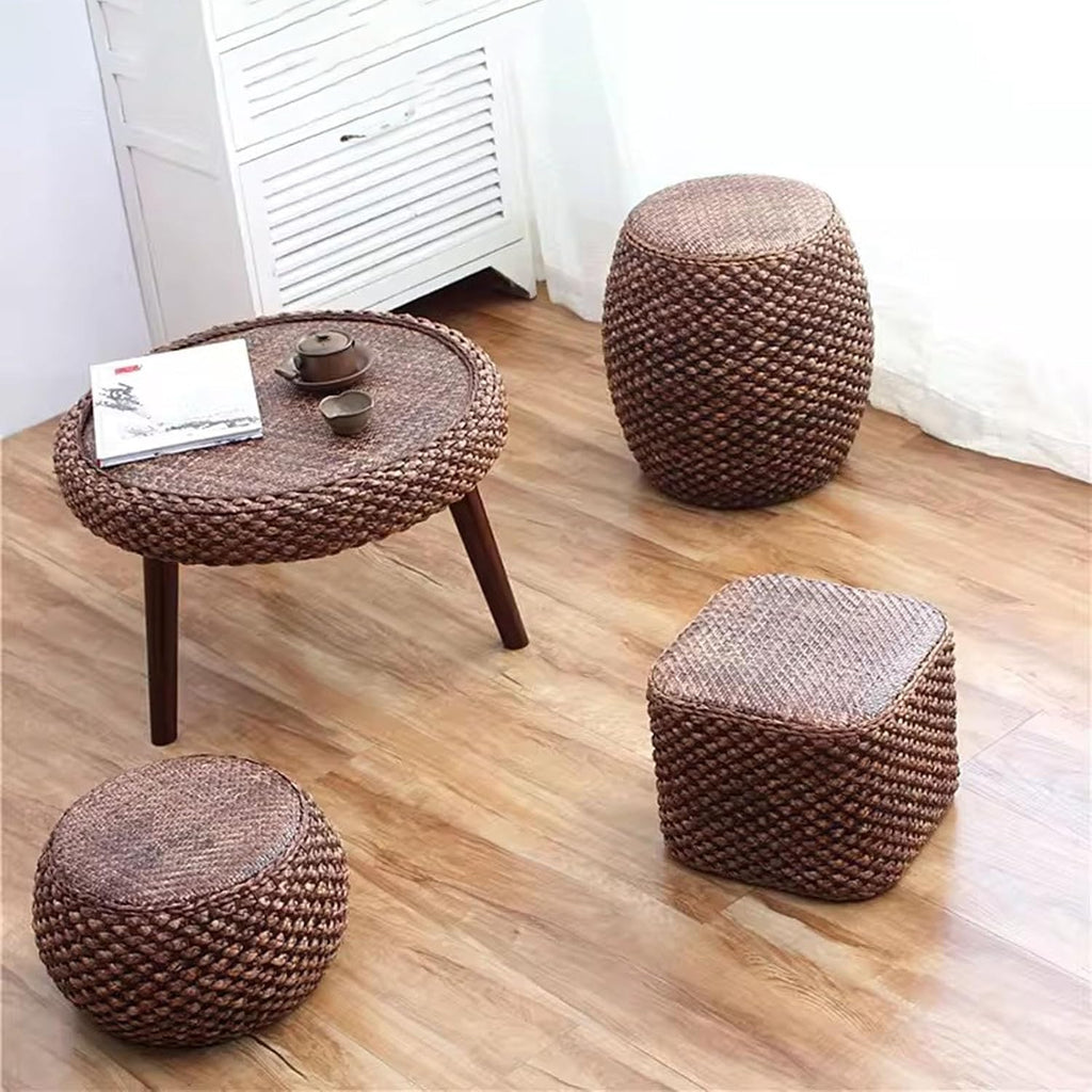 Foot Stool Ottoman Braided Sitting Footrest, for The Living Room, Bedroom, Nursery, Patio, Lounge Other Rooms in The Home(Coffee Color)