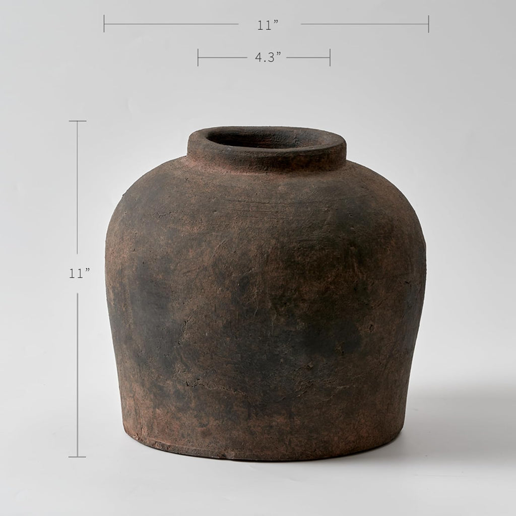 LB2 Brown Ceramic Large Vase, 11" Tall Zen Style vase, Terra Cotta Pitcher, Distressed Farmhouse Decor, Pottery Decorative Flower for Home Decor (B - Brown 11")