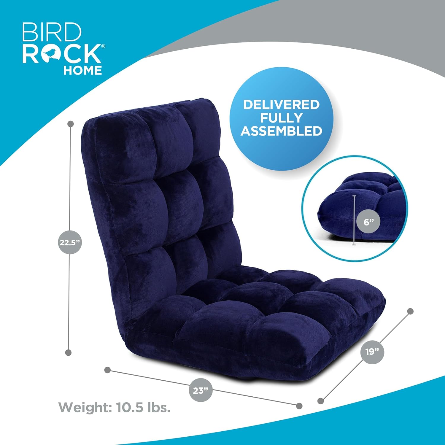 BIRDROCK HOME Adjustable 14-Position Memory Foam Floor Chair – Foldable Video Gaming Chair with Comfy Seat, Thick Cushion and Back Support for Gaming, Reading or Meditation (Blue)
