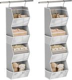 Wawocs 4 Shelf Hanging Closet Organizers and Storage for Kids 2 Packs, Grey | Hanging Shelves for Closet Organization, Hanging Closet Storage for Wardrobe Organizer, Closet Hanging Organizer for Bedroom