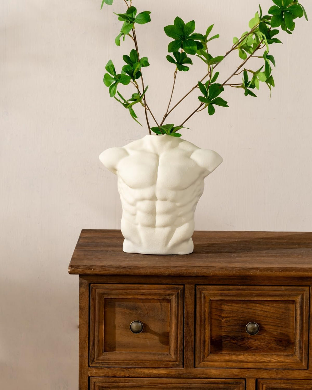 Ceramic Body Art Vase, Minimalist Male Torso Sculpture Bud Vase for Aesthetic Nordic Modern Home Decor, Creative Table Centerpiece for Bookshelf, Living Room, Office（Cream）