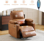 270 Swivel Rocker Recliner with Adjustable Memory Armrests, Oversized Power Nursery Recliner with Heating and Massage, Rocking Chair with One-Touch Reset, Double Cup Holder, Faux Leather, Camel