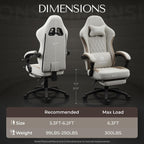Gaming Chair Fabric with Pocket Spring Custion, Ergonomic High Back Video Game Chair with Footrest Massage Lumbar Support, Height Adjustable Comfy Computer Chair for Adults Game Beige White