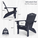 Folding HDPE Adirondack Chair Set of 2, Weather-Resistant Patio Chair with Wide Armrests & High Backrest, Fire Pit Chair for Garden, Backyard, Porch (Blue)