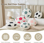 Soccer Pillow Football Round Cushion Soft Fluffy Soccerball Decorative Plush Pillow for Room Decor (Black, 12 Inch)