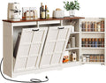 YITAHOME Farmhouse Kitchen Island with Power Outlet, Kitchen Storage Island with 2 Tilt-Out Compartments for 13 Gallon Trash Bins, Adjustable Shelf