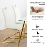 yeag Modern Rectangular Glass Dining Table Set for 4, 47" Clear Tempered Glass Kitchen Table with Gold Metal Legs & 4 White PU Faux Leather Upholstered Dining Chairs for Home, Dining Room, Office