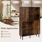 Giantex 47-Inches Storage Cabinet with Doors, Open Shelves, Anti-Tipping Device, 4-Tier Bookcase for Books & Photos, Tall Cupboard, Floor Cabinet for Living Room, Kitchen Buffet Sideboard (Brown)