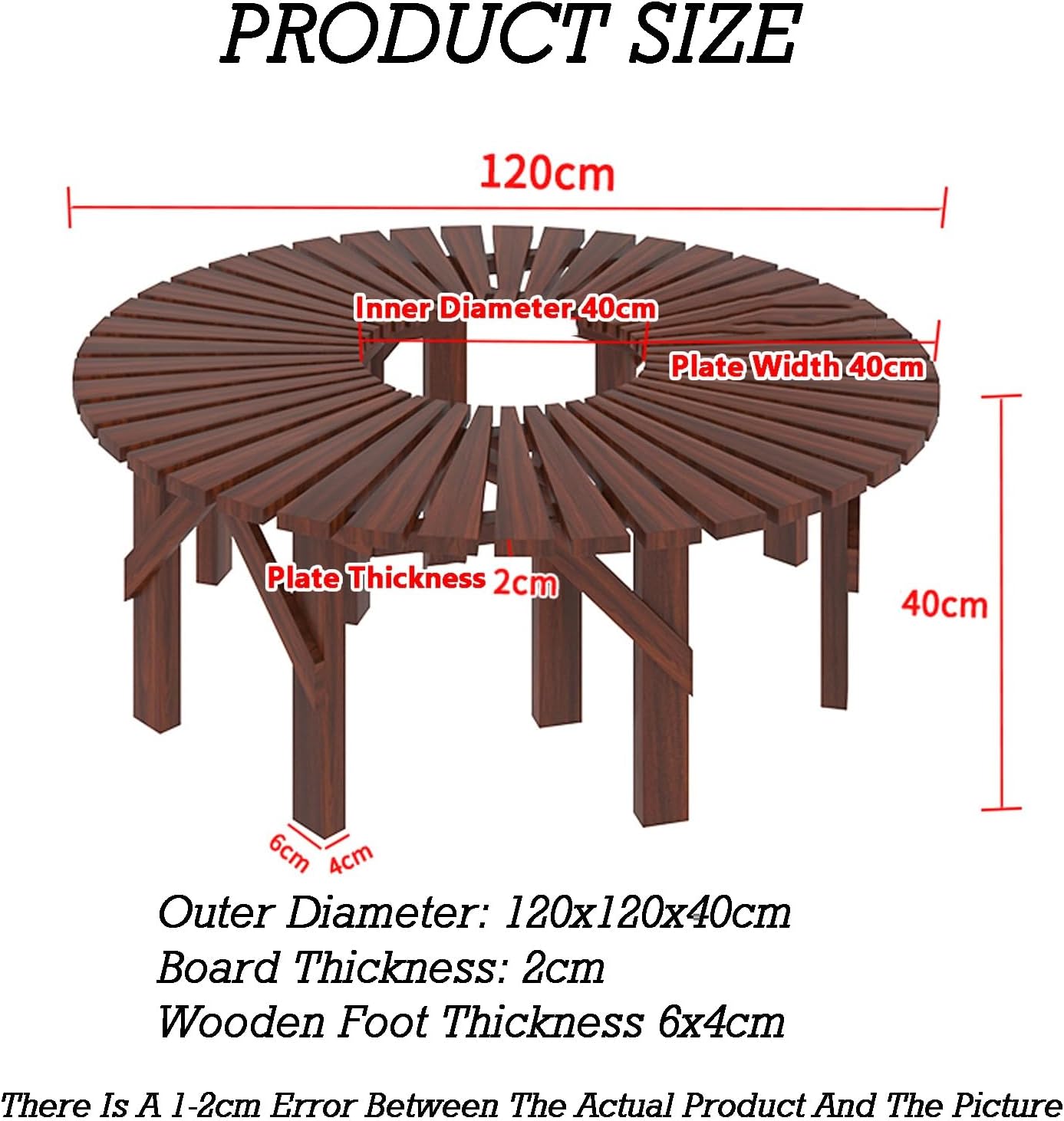 Wooden Curved Round Park Bench,Solid Wood Slatted Seat Fan-Shaped Garden Tree Bench,for Yard/Porch/Lawn/Patio(2-Pack)