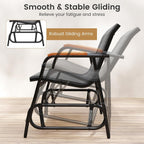 Tangkula 3-Person Outdoor Glider Bench, Patio Gliding Loveseat with Breathable Fabric Seat, Curved Teak Wood Armrests and Metal Frame, Swing Rocking Chair for Backyard (Grey, 3 Seat)