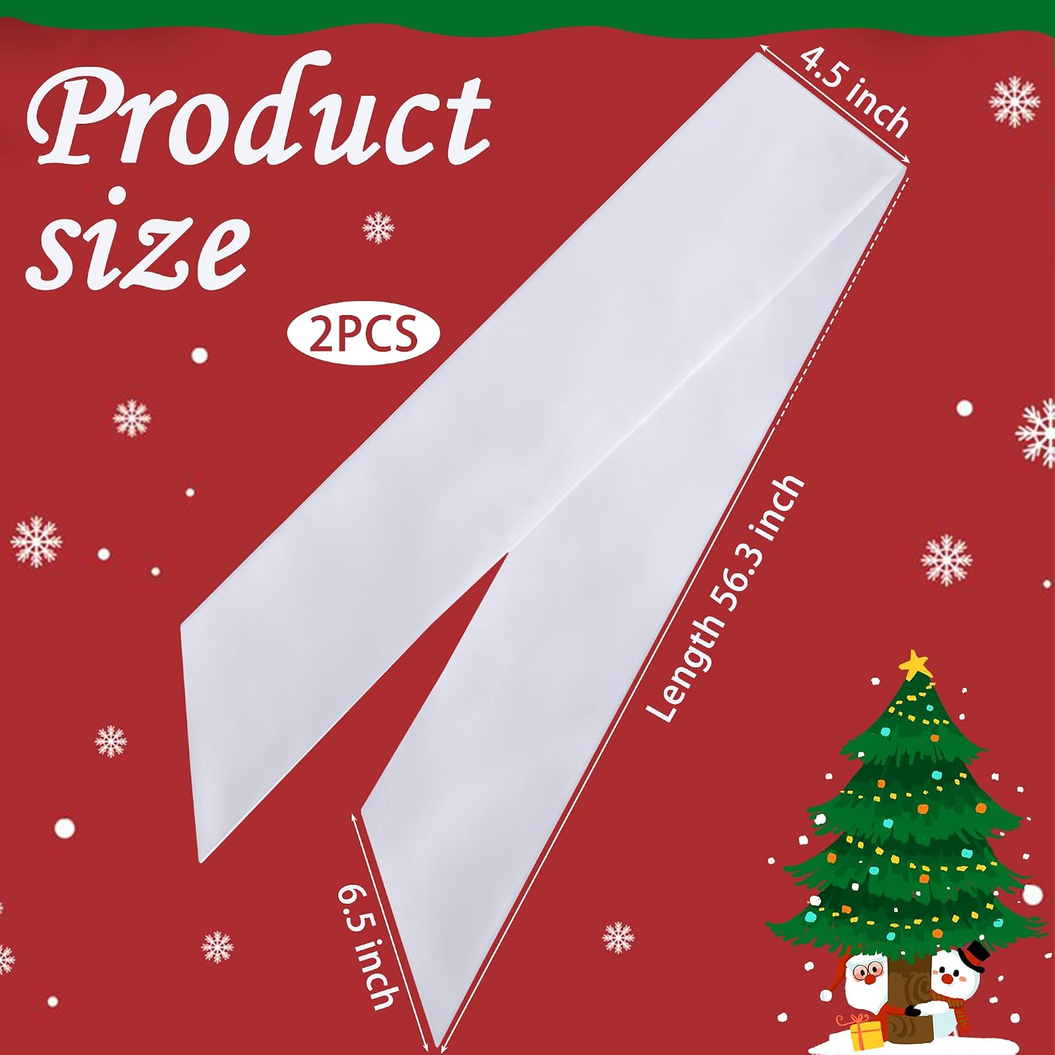 RunNico 4.5" W x 56.3" L White Wreath Sash for Front Door, 2 Pack White Sash, Plain Embroidered Wreath Accessories for Easter Weddings Farmhouses Christmas DIY Halloween Party Yard Wall Doorway Decor