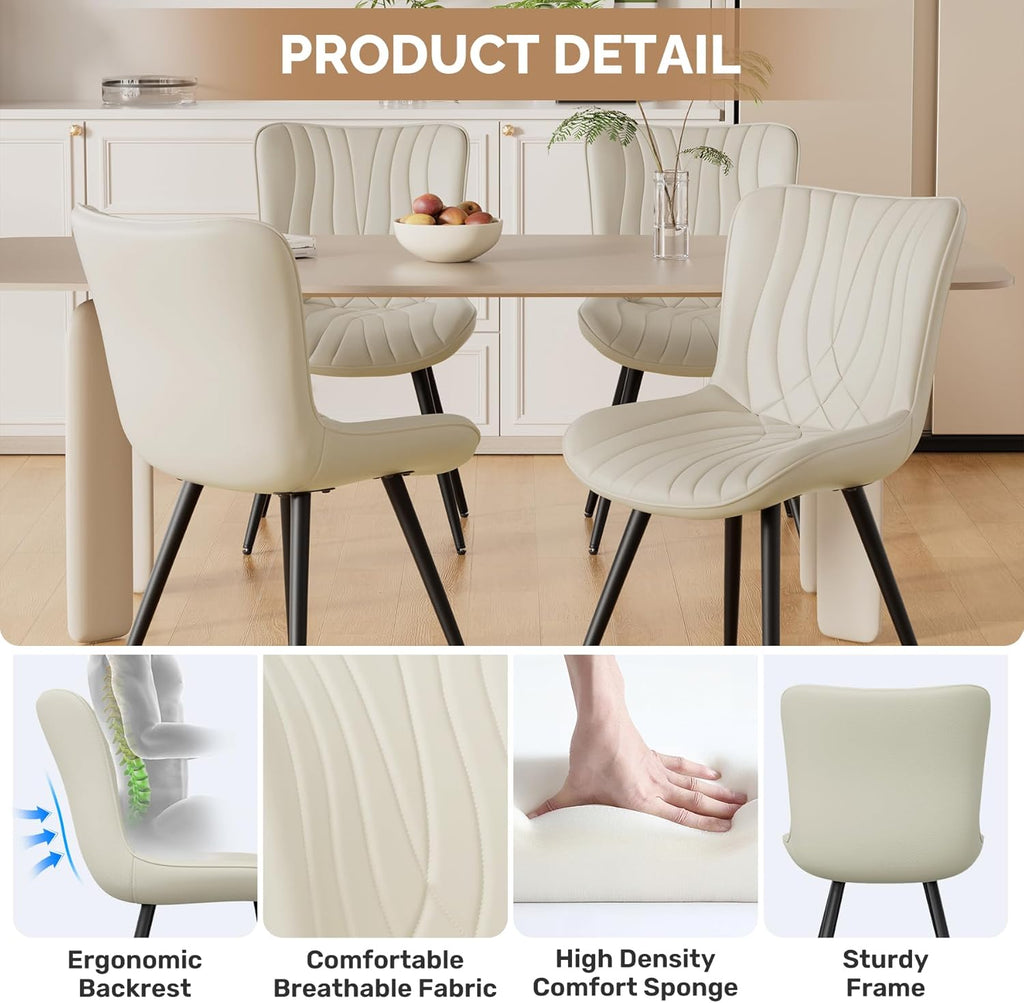 Dining Chair Set of 4 PU Leather Dining Room Chairs Upholstered Comfy Dining Chairs Modern Kitchen Armless Side Chair with Sturdy Metal Legs,Beige