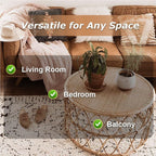 Natural Thick Rattan Coffee Table, Hand-Woven Living Room Furniture, Sturdy Side Table with Rounded Edge, Round Center Table for Living Room, Bedroom, Balcony(Brown,Large)