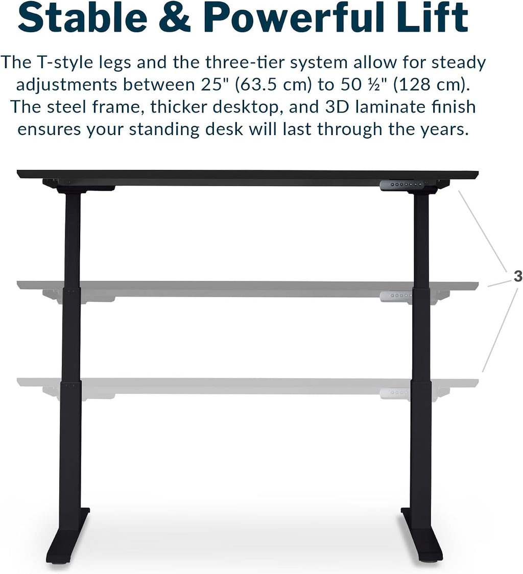 Vari Classic Electric Standing Desk - VariDesk Height Adjustable Sit/Stand Desk - Dual Motor with Memory Presets, Stable T-Style Legs - Gaming or Home Office Workstation - 60”x30”, Black/Black