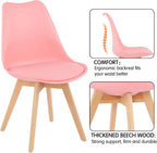 LSSBOUGHT Mid Century Modern Dining Chairs,Shell Lounge Plastic Side Chair with Soft Padded and Wooden Legs for Dining Room Living Room Bedroom Kitchen Set of 2 (Pink)