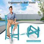 Giantex Outdoor HDPE Bar Stool, Patio Tall Bar Chair with Backrest and Footrest, 30 Inches Counter Height Barstools for Garden, Backyard, Weather Resistance, Easy Maintenance(2, Turquoise)