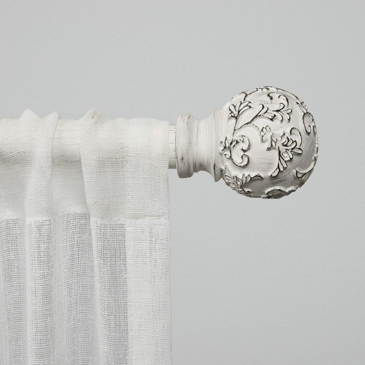 EXCLUSIVE HOME Vine 1" Curtain Rod and Finial Set, Distressed White, Adjustable 36"-72"