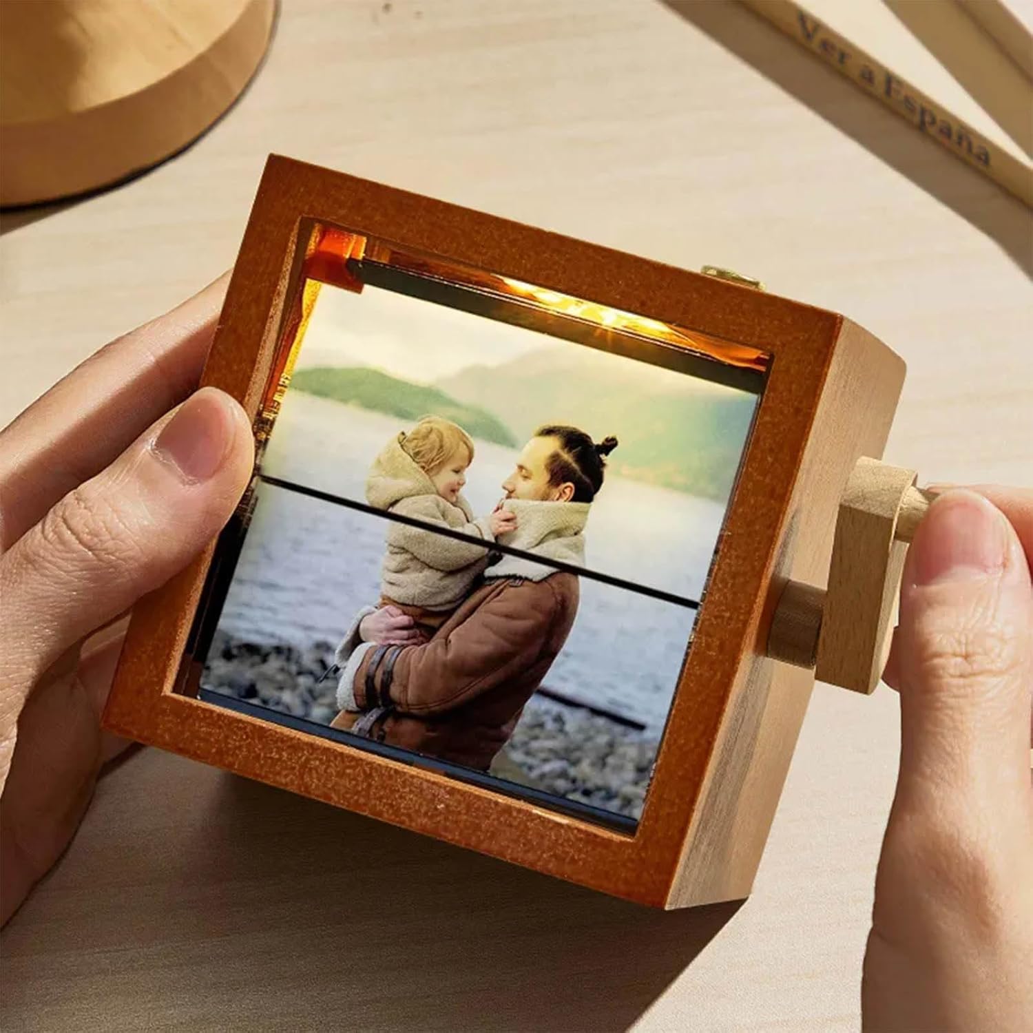 2026 Custom Photo Flip Book Frame For Mom Family Couple Hand Crank Flipbook Box Animation Machine Mechanical Photo Album Wooden Flip Book Gifts for Mothers Day Fathers Day Birthday (Black Walnut)